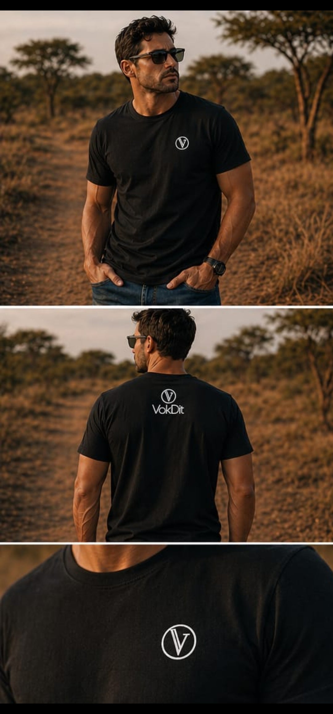 VokDit Core T Embroidered — swart premium katoen tee met geborduurde VokDit logo, voorkant aansig