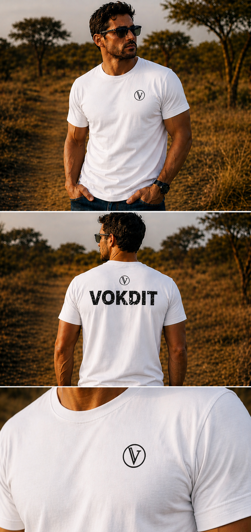 VokDit Core T Represent — swart Afrikaanse streetwear tee met VokDit Represent druk, voorkant aansig