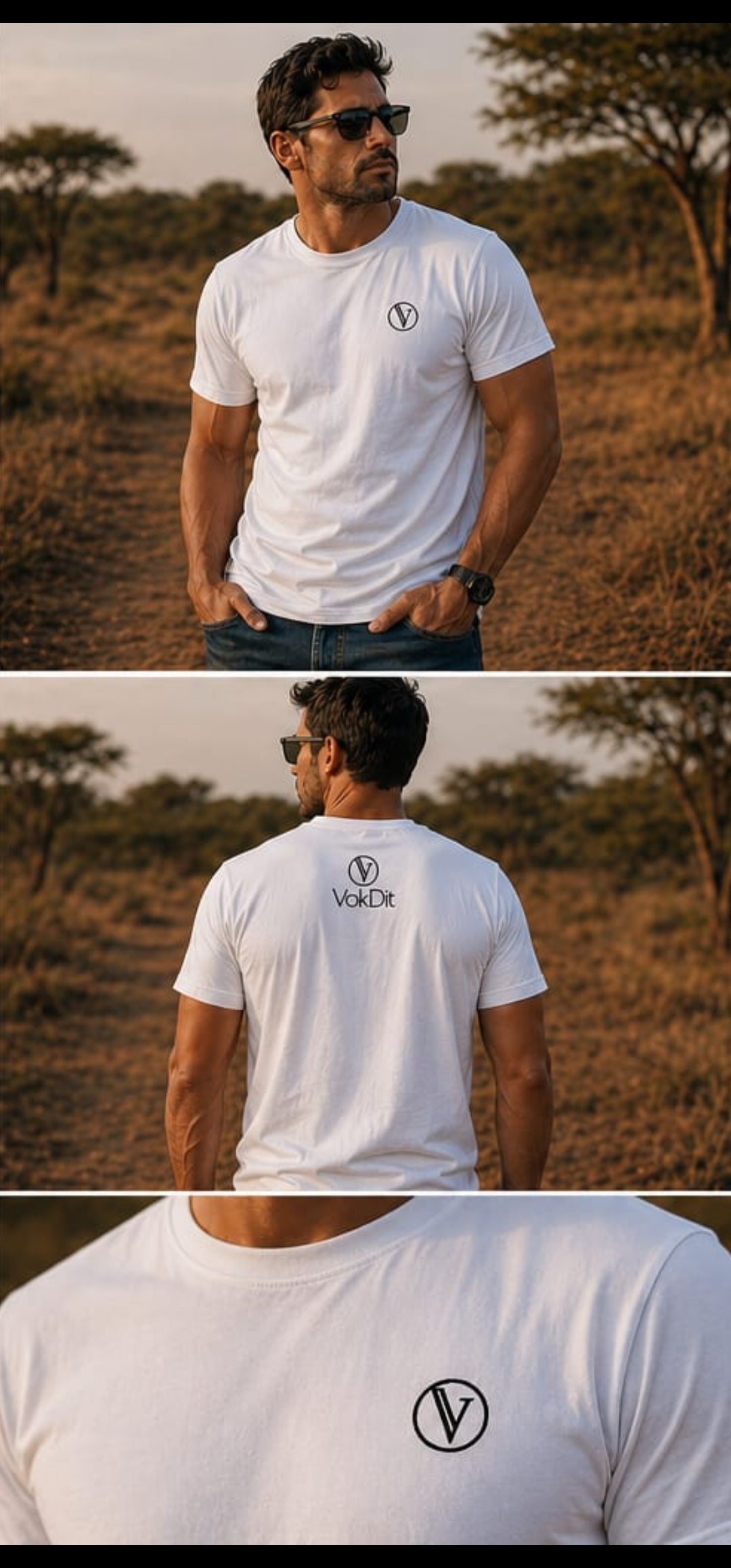 VokDit Core T Embroidered — close-up van geborduurde VokDit logo op die bors, premium Afrikaanse streetwear